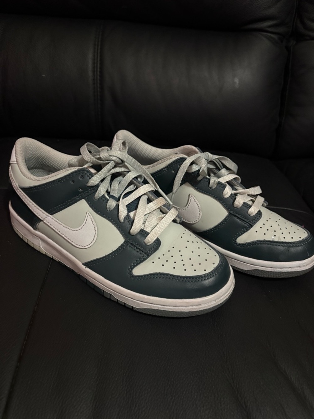 Nike Dunk Low Casual Sneakers in Dark Green & Light Gray